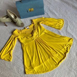 Venus Yellow On/Off Shoulder Knot Front Babydoll Top sz XS